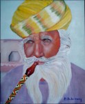 portrait d'un vieil homme fumant le narguilé